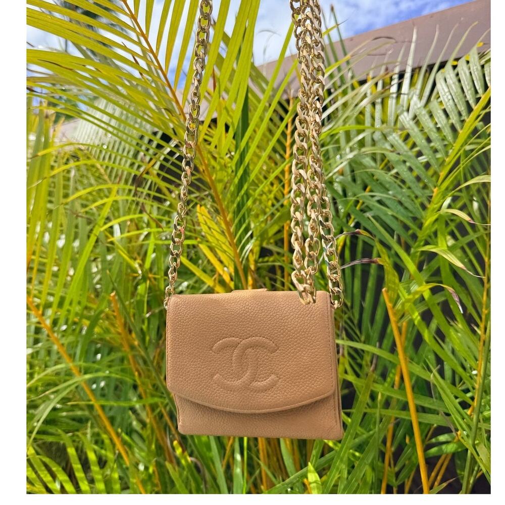 Chanel Caviar Timeless CC Compact Wallet Beige